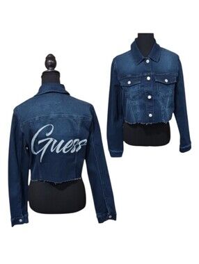 Guess Martha Cropped Denim Jacket Retro Script